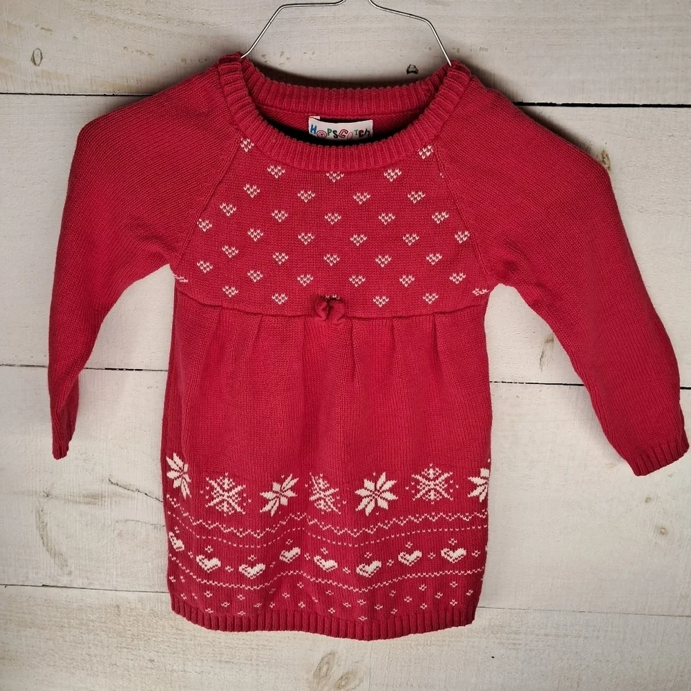 Hopscotch Girl Dress 18-24 Month Red Knit Christmas Heart Snowflake 100% Cotton